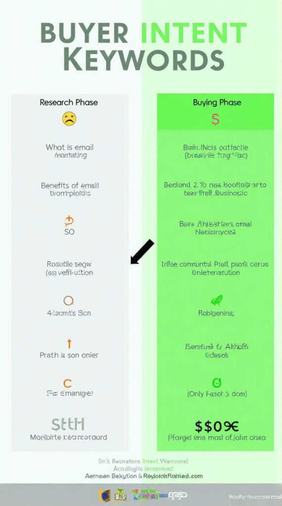 Buyer intent keywords vs research keywords comparison chart