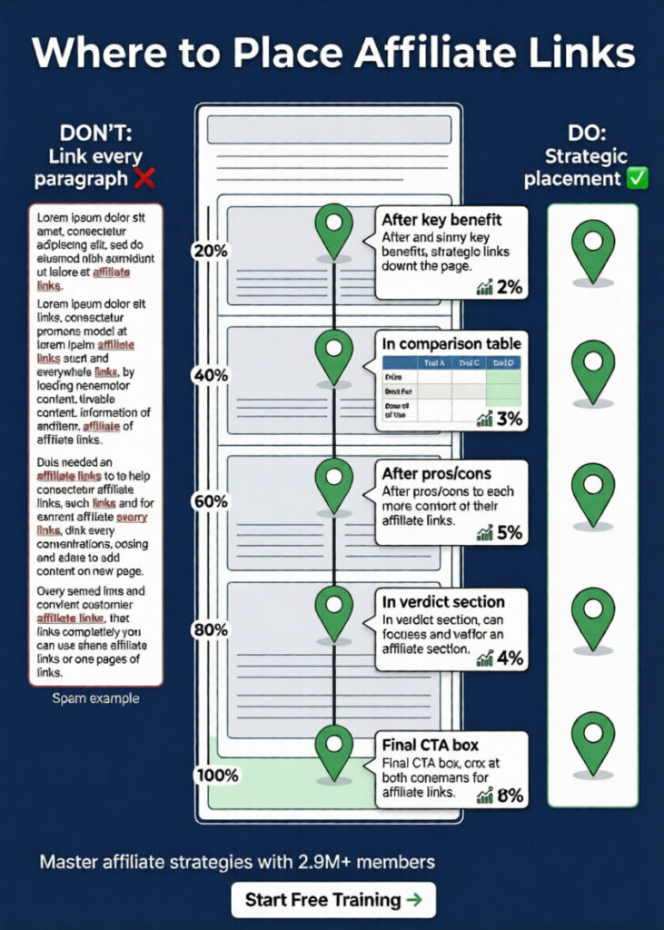 Strategic affiliate link placement diagram for maximum conversions