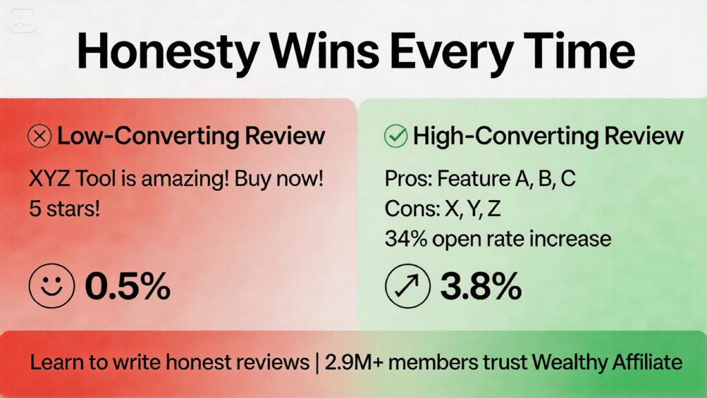 Comparison of low-converting vs high-converting affiliate reviews